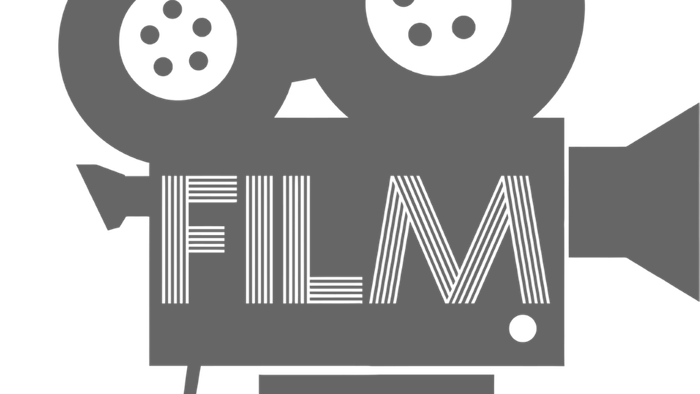 En sort-hvid tegnelse af en filmkamera med 