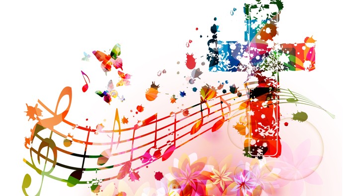 Farverige kors med noter og blomster