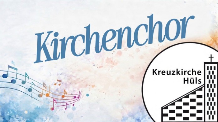 Logo für den Kirchenchor der Kreuzkirche Hüls mit musikalischen Noten und einem Kirchengebäude-Symbol.