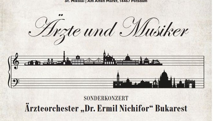Albumcover mit Notenlinien und Stadtansicht, 'Arzte und Musiker' von Ernst von Dohnányi