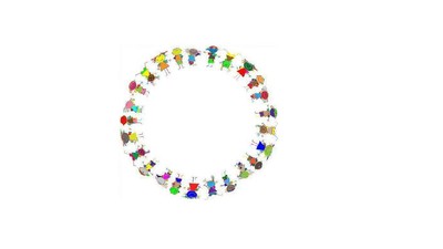 Ein Kreis aus bunten, kleinen Figuren in verschiedenen Farben und Posen