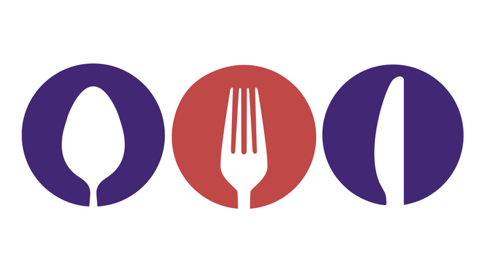 Löffel, Gabel, Messer als Logo zusammengefügt