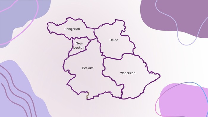 skizzierte Karte der Kirchengemeinde Ennigerloh, Neubeckum, Beckum, Oelde und Wadersloh