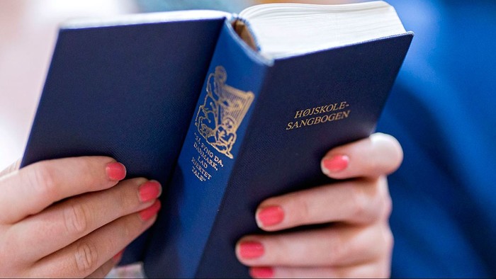 Hands holder blå pas med guldindtryk og teksten