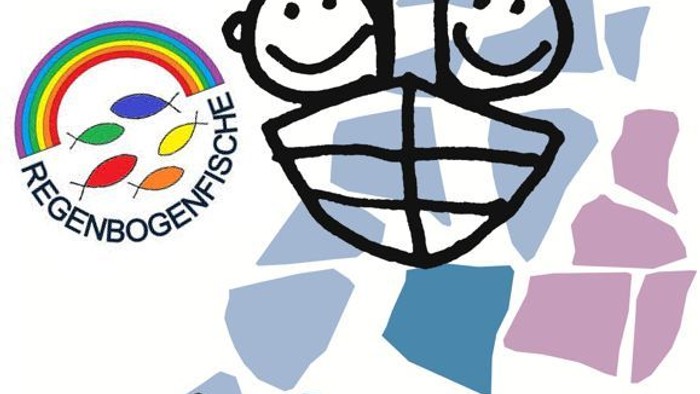 Bunter Kinderkopf mit Regenbogen und Text
