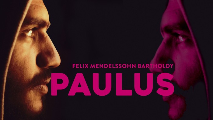 Zwei Männer im Profil, dazwischen der Schriftzug „Felix Mendelssohn Bartholdy Paulus“