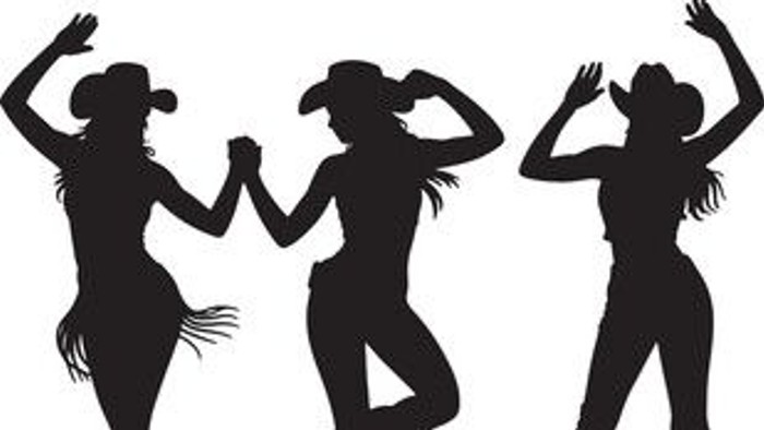 Drei Frauen in verschiedenen Tanzposen, als Silhouetten dargestellt.