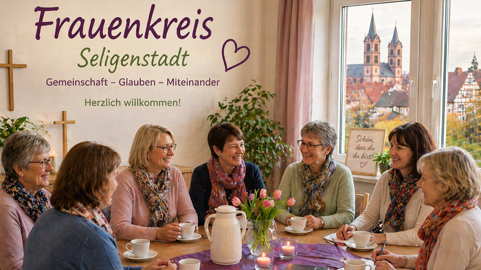 Eine Gruppe von Frauen versammelte sich um einen Tisch, um Tee zu trinken, sich auszutauschen und ihren Glauben in einer einladenden Gemeinschaft zu teilen.