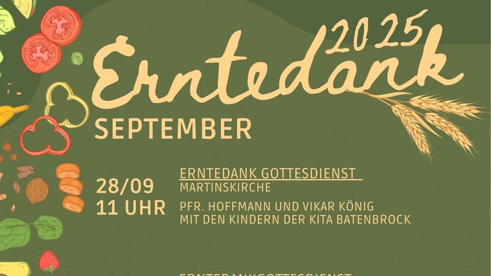 Flyer Erntedank Gottesdienste in der Matinskirche, Pauluskirche und Gnadenkirche