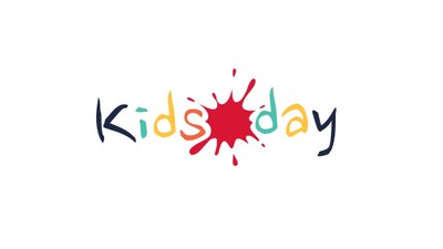 Das Bild zeigt das Wort "Kidsday" mit bunter Farbklecks-Design.