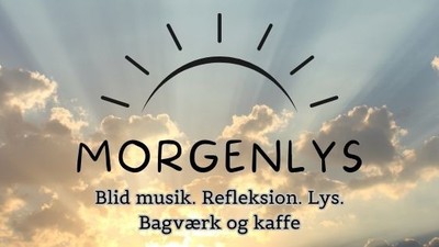 Morgenlys logo med sol og skyer, med teksten 'Blid musik. Refleksion. Lys. Bagværket og kaffe'