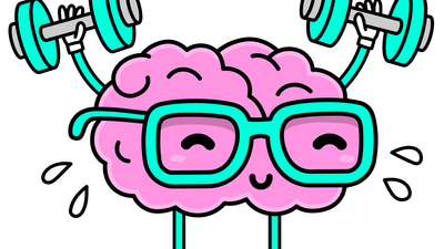 Gehirn-Charakter, der mit Brille Gewichte stemmt