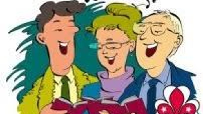 En gruppe af tre mænd synger i kor.