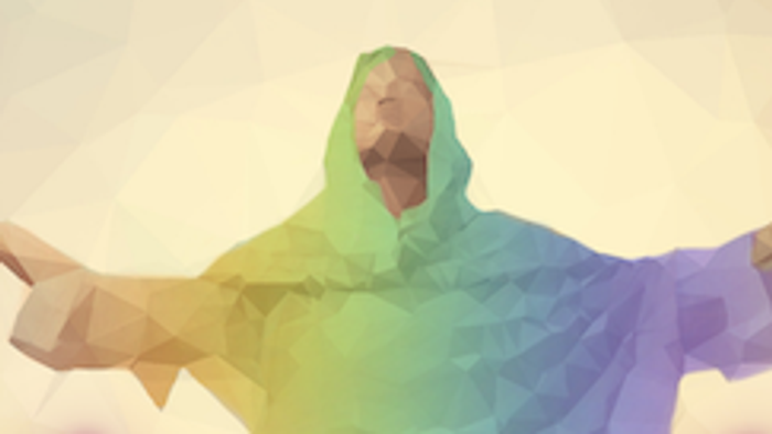 Das Bild zeigt eine Darstellung von Jesus Christus mit ausgebreiteten Armen und dem Text „Rise like Jesus“.