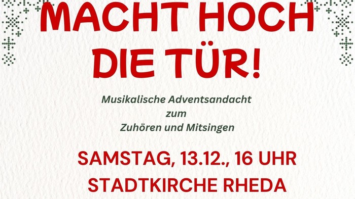Plakat für eine musikalische Adventsveranstaltung mit Weihnachtsbäumen und deutschem Text.