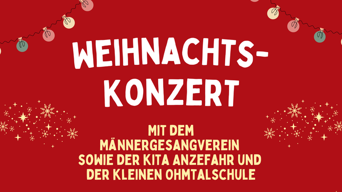 Weihnachtskonzert-Plakat mit Männerchor, Kindergarten und Schule – inklusive Details und festlicher Dekoration.