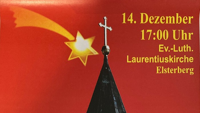 Plakat für Adventskonzert im Kerzenschein mit Kirchturm und Stern