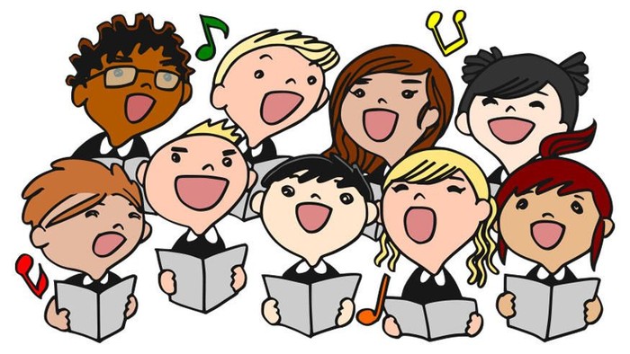 Ein bunter Chor singt fröhlich aus Notenbüchern