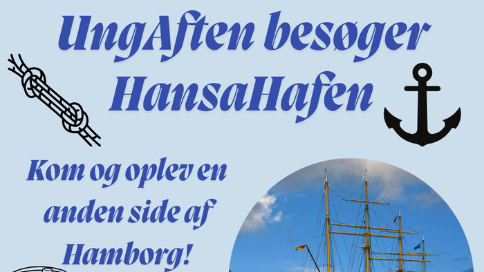 Plakat til en begivenhed med et skib og en bysilhuet