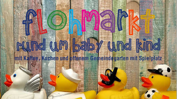 Flohmarktveranstaltung für Baby- und Kinderartikel mit Enten, Kaffee und Spielplatz am 21. März 2026 in Berlin.