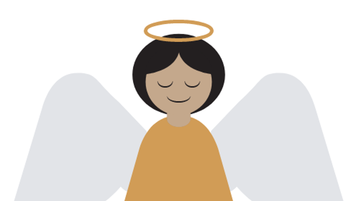 En lille engel med stille øjne og hvide vingers.