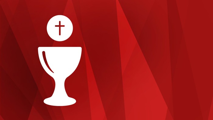 Christliches Symbol eines Kelchs mit einem Kreuz darauf, das die Heilige Kommunion oder Eucharistie darstellt.