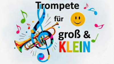 Bunter Trompetenaufkleber mit Noten und Smileys