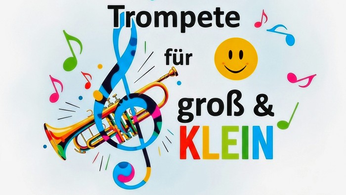 Bunter Trompetenaufkleber mit Noten und Smileys