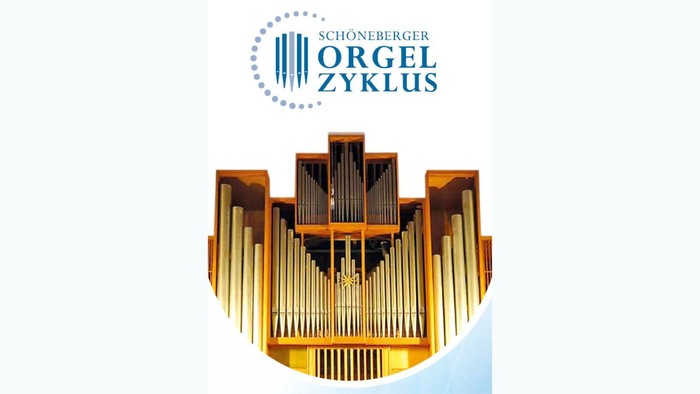 Text 'Schöneberger Orgelzyklus' mit Orgelprospekt der Kirche Zum Heilsbronnen