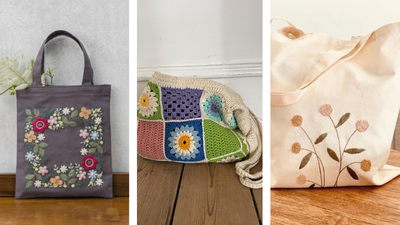 Billede viser tre forskellige tøjtesker med blomsterdesign.