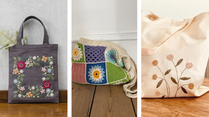 Billede viser tre forskellige tøjtesker med blomsterdesign.