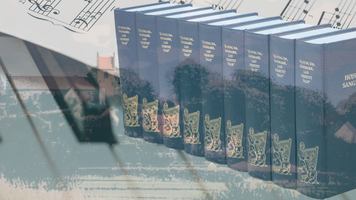 En række blå bogudgaver med guldlettering og dekorationer står i en boghylle.