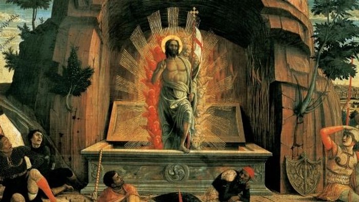 Billedet viser en religiøs scene med en central skikkelse omgivet af several figurer.