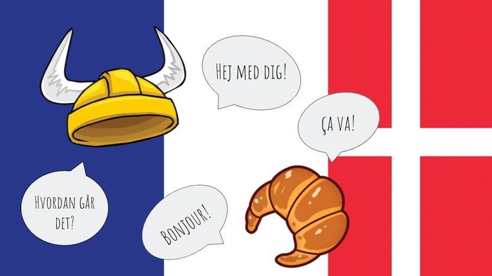 Viking-hat og kage diskuterer på dansk flag.