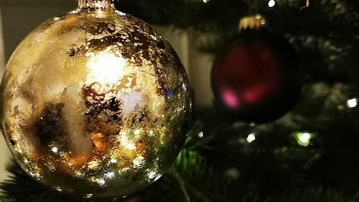 En julestjerne hænger i en juletree