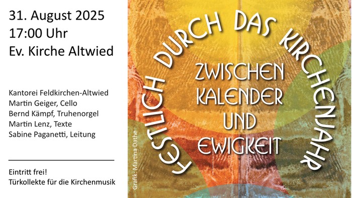 Konzertankündigung für den 31. August 2025 um 17:00 Uhr in Ev. Kirche Altwied mit Kantorei und verschiedenen Künstlern.