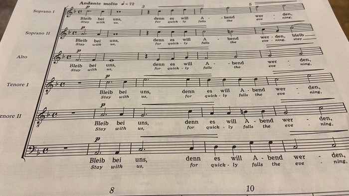 Ein Notenblatt mit 6-stimmiger a-cappella-Musik als Sinnbild für die Probenarbeit des Kammerchors.