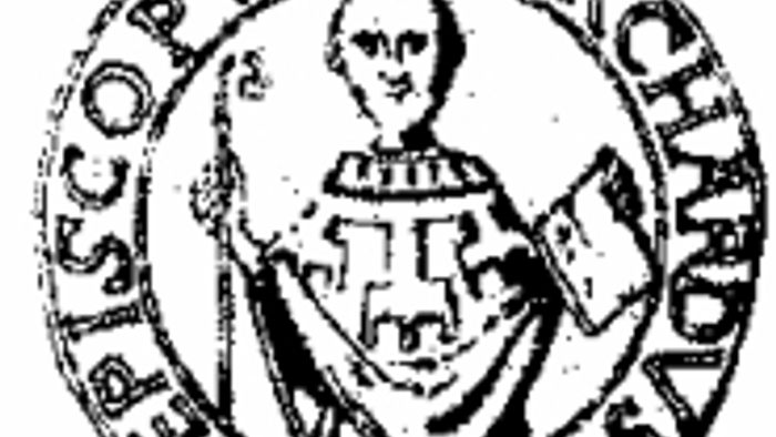 Das Bild zeigt ein mittelalterliches Siegel mit einer Darstellung eines Mannes in Rüstung.