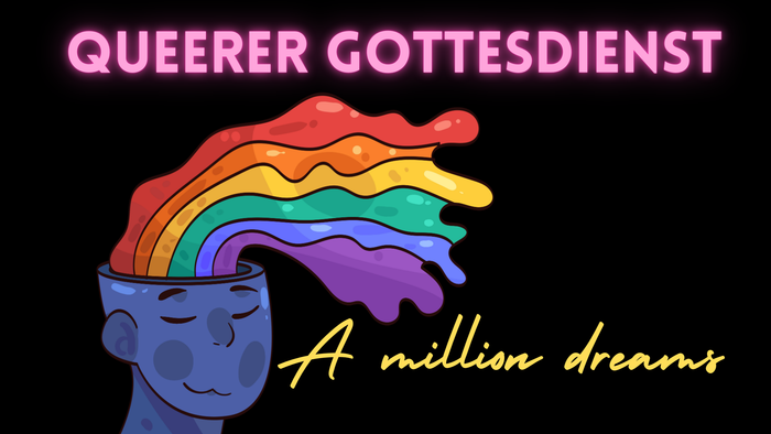 Illustriertes Gehirn in Regenbogenfarben, das vielfältigen queeren spirituellen Dienst und Träume symbolisiert.