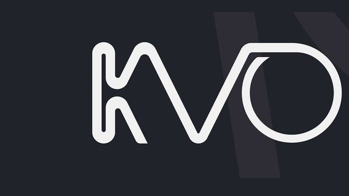Das Bild zeigt ein abstraktes Logo mit den Buchstaben K, V und O in Weiß auf schwarzem Hintergrund.