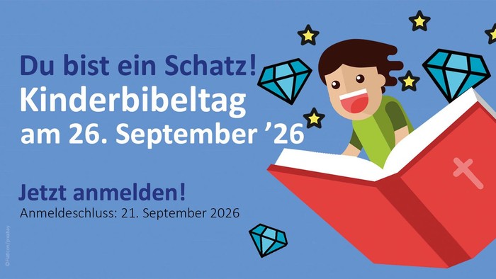 Illustration, Kind fliegt mit Bibel durch die Lüfte