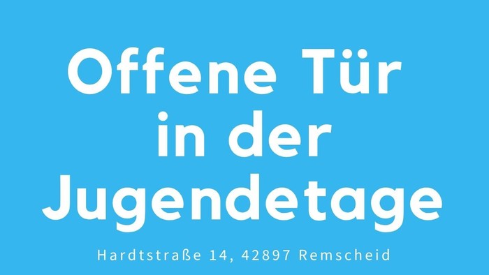 Flyer zur Ankündigung offener Jugendveranstaltungstage mit unterschiedlichen Programmen für Kinder und Jugendliche in der Hardtstraße, Remscheid.