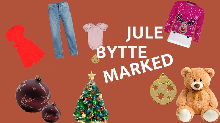 Billedet viser juledekorationen og klæder fra Julebutikken