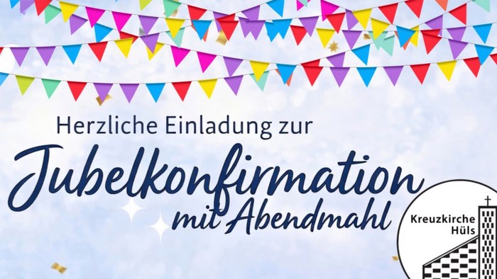 Einladung zu einer fröhlichen Konfirmationsfeier mit Abendessen und festlicher Dekoration.