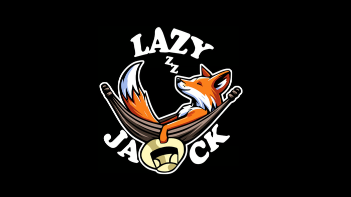 Ein verspieltes Logo mit einem schlafenden Fuchs und den Worten „Lazy Jack“ darüber.