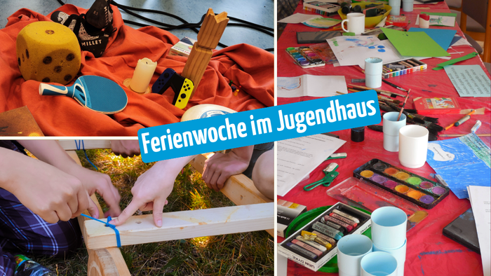 Bild zeigt verschiedene Aktivitäten im Jugendhaus, darunter Basteln und Kreativität
