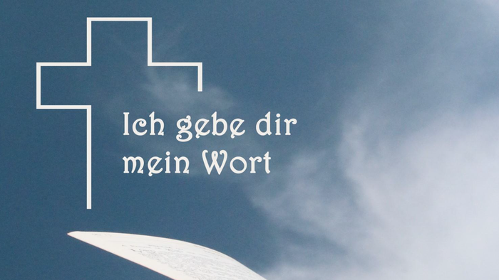 Offenes Buch mit Kreuz und Himmel, "Ich gebe dir mein Wort"