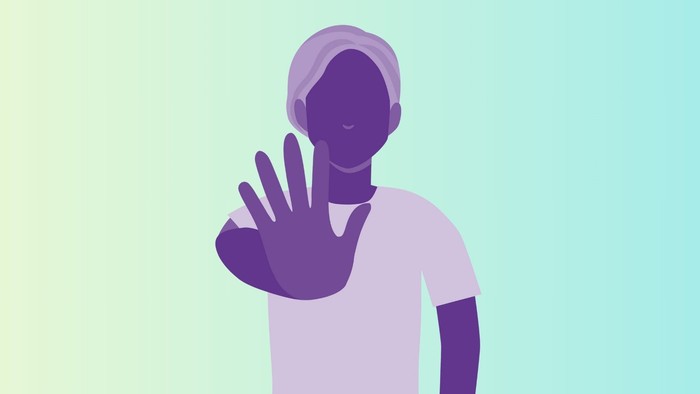 Grafik mit Person, die abwehrend die Hand ausgestreckt hat.
