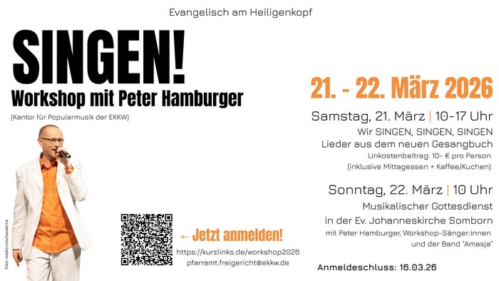 Gesangswerkstatt mit Peter Hamburger in der Evangelisch am Heiligenkopf, 21.–22. März 2026.