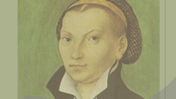 Einladungsplakat für ein lutherisches Abendessen in der Laurentiuskirche Niedermittlau am 31. Oktober mit einer historischen Frau als Gast.